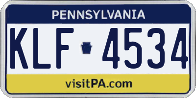 PA license plate KLF4534