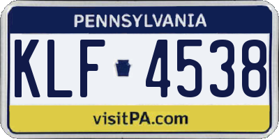 PA license plate KLF4538