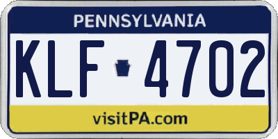 PA license plate KLF4702
