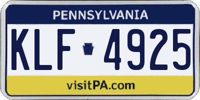PA license plate KLF4925