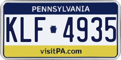 PA license plate KLF4935