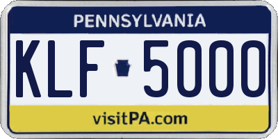 PA license plate KLF5000