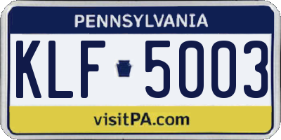 PA license plate KLF5003