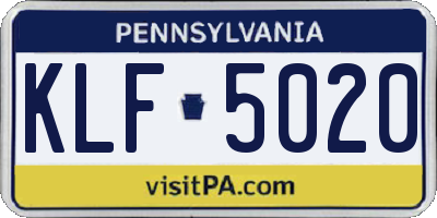 PA license plate KLF5020