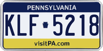 PA license plate KLF5218