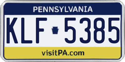 PA license plate KLF5385