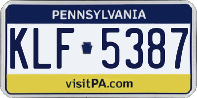 PA license plate KLF5387