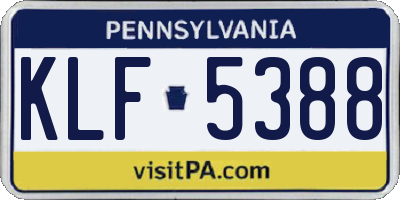 PA license plate KLF5388