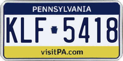 PA license plate KLF5418