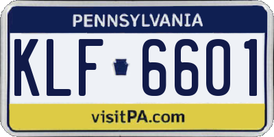 PA license plate KLF6601
