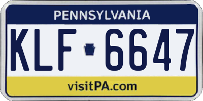 PA license plate KLF6647