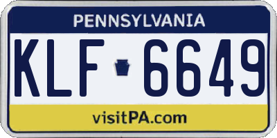 PA license plate KLF6649