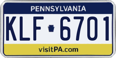 PA license plate KLF6701