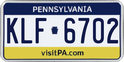PA license plate KLF6702