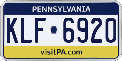 PA license plate KLF6920