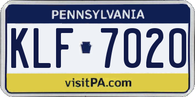 PA license plate KLF7020