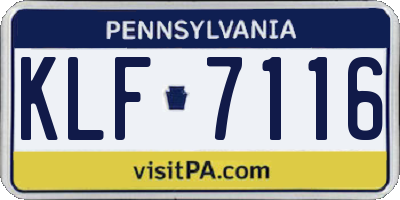 PA license plate KLF7116