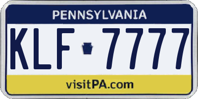 PA license plate KLF7777