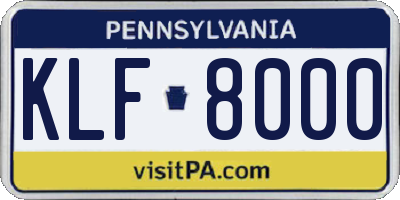 PA license plate KLF8000