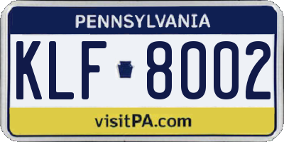 PA license plate KLF8002