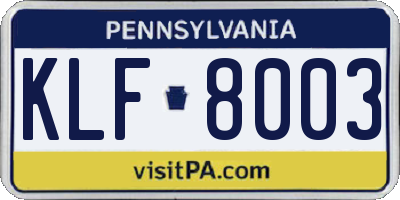 PA license plate KLF8003