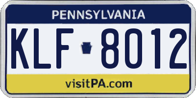 PA license plate KLF8012