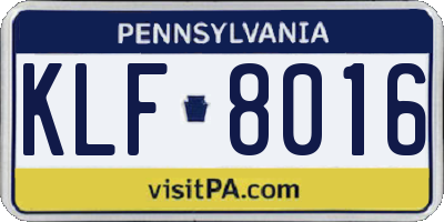 PA license plate KLF8016
