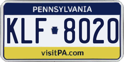 PA license plate KLF8020