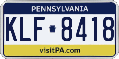 PA license plate KLF8418
