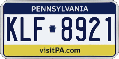 PA license plate KLF8921