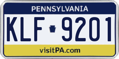 PA license plate KLF9201