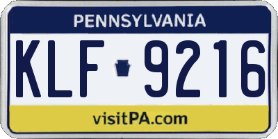 PA license plate KLF9216
