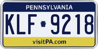 PA license plate KLF9218