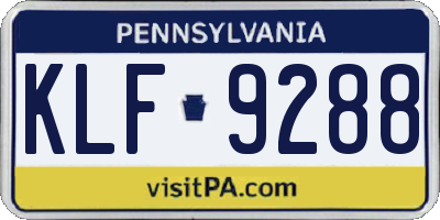 PA license plate KLF9288