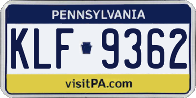 PA license plate KLF9362