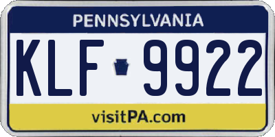 PA license plate KLF9922