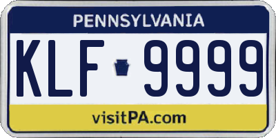 PA license plate KLF9999