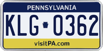 PA license plate KLG0362