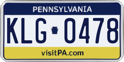 PA license plate KLG0478