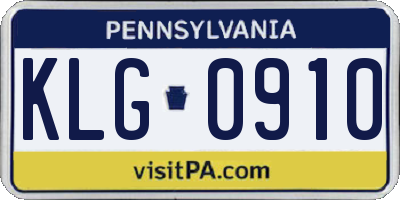 PA license plate KLG0910