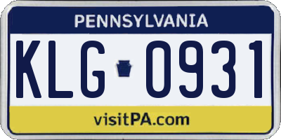 PA license plate KLG0931