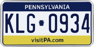 PA license plate KLG0934