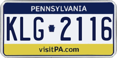 PA license plate KLG2116