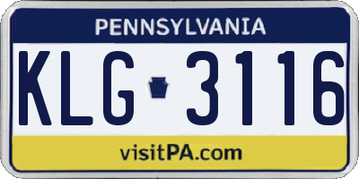 PA license plate KLG3116