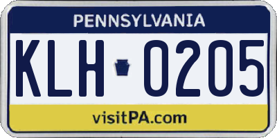 PA license plate KLH0205