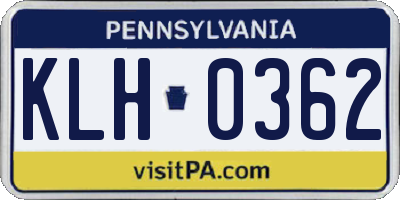 PA license plate KLH0362