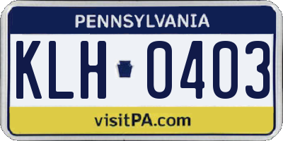PA license plate KLH0403