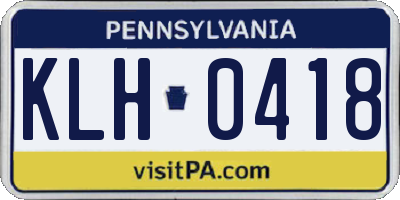 PA license plate KLH0418