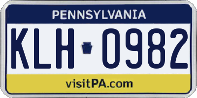 PA license plate KLH0982