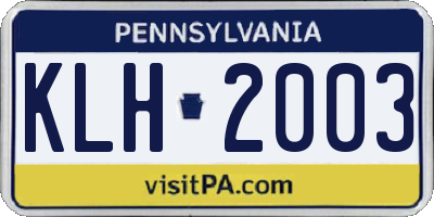 PA license plate KLH2003